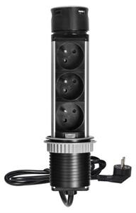 Výsuvná lišta ORNO OR-GM-9027, 3 zásuvky + 2 USB (A+C), 1,8m, pr.6cm