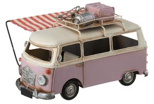 Růžový kovový retro model starého autobusu - 28*22*17cm