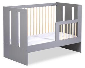 Dětská postýlka s barierkou PAULINE + úložný prostor,124x85x66,šedá/dřevo