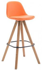 Barová židle Franklin čalounění syntetická kůže, podnož hranatá přírodní (buk), oranžová