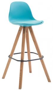 Barová židle Franklin syntetická kůže, podnož hranatá přírodní (buk), modrá