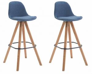 2 ks / set barová židle Franklin látkový potah, podnož hranatá přírodní (buk), modrá