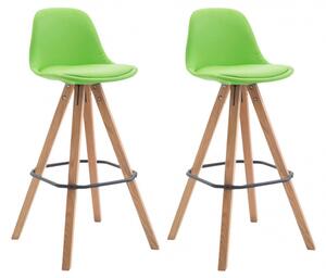2 ks / set barová židle Franklin syntetická kůže, podnož hranatá přírodní, zelená