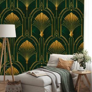 Fototapeta zlaté art deco vějíře na zelené