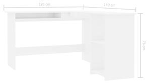 Rohový psací stůl Tonkin - dřevotříska - bílý vysoký lesk | 120x140x75 cm
