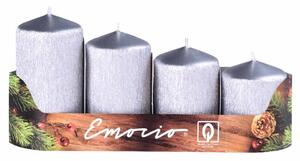 Emocio Adventní svíčky, drápané stříbrné 4 ks, 50 mm