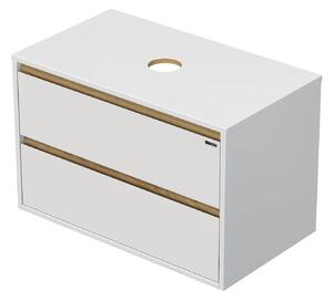 Emmy Design EMMY 60 cm bílá/dub se dvěma zásuvkami, pro umyvadla na desku (A0536/H3730 ST 10)