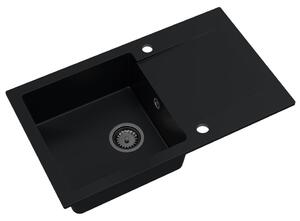 Sink Quality Ferrum, kuchyňský granitový dřez 770x450x190 mm + černý sifon, černá, SKQ-FER.C.1KDO.XB