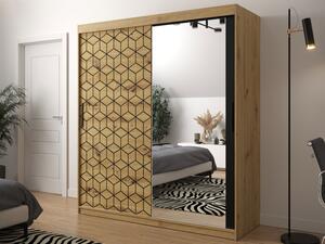 Šatní skříň s posuvnými dveřmi se zrcadlem Arituda II 180, Úložný prostor: ano, Barva: dub artisan / dub artisan + černá Mirjan24 5903211152047