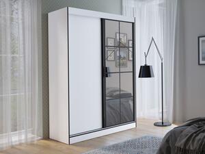 Šatní skříň s posuvnými dveřmi Birelto II 150 2D, Barva: bílá / bílá + černá Mirjan24 5903211158353