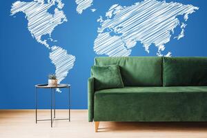 Tapeta šrafovaná mapa světa na modrém pozadí
