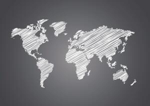 Tapeta šrafovaná mapa světa v černobílém provedení