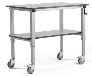 AJ Produkty Mobilní pracovní stůl MOTION, manuálně nastavitelná výška, 1200x600 mm, se spodní policí, 150 kg, še
