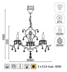 ACA DECOR Závěsný lustr SARDINIA max. 3x40W/E14/230V/IP20
