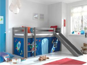 Šedá vyvýšená dětská postel z borovicového dřeva 90x200 cm PINO – Vipack