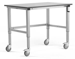 AJ Produkty Mobilní pracovní stůl MOTION, manuálně nastavitelná výška, 1200x800 mm, 150 kg, šedá