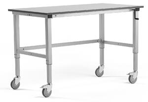 AJ Produkty Mobilní pracovní stůl MOTION, manuálně nastavitelná výška, 1500x800 mm, 150 kg, šedá