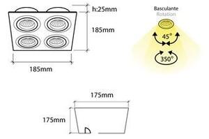 BPM 3057LED2.D40.3K Vestavné svítidlo Aluminio Negro černá 4x 7W LED 230V - BPM
