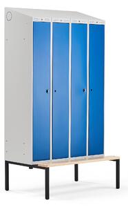 AJ Produkty Šatní skříňka CLASSIC COMBO, 2 sekce, 4 boxy, 2290x1200x550 mm, lavice, modré dveře