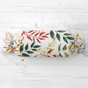 Biante Polštář válec bonbon Sandra SA-712 Podzimní větvičky s listy na bílém 15x40 cm