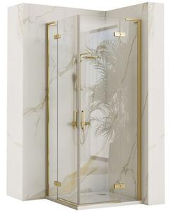 Rea Hugo, sprchová kabina s 2-křídlými dveřmi 100 (dveře) x 100 (dveře) x 200 cm, 6mm čiré sklo, zlatý matný profil, REA-K6605