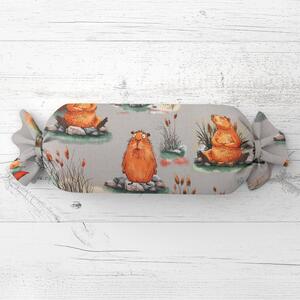 Biante Dětský polštář válec bonbon Sandra SA-711 Kapybary na šedém 15x40 cm