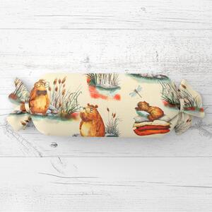 Biante Dětský polštář válec bonbon Sandra SA-710 Kapybary na krémovém 15x40 cm