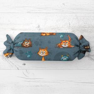 Biante Dětský polštář válec bonbon Sandra SA-705 Kočičí parta na tmavě šedomodrém 15x40 cm