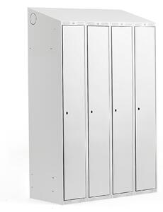AJ Produkty Šatní skříňka CLASSIC, šikmá střecha, 4 sekce, 1900x1200x550 mm, šedá, šedé dveře