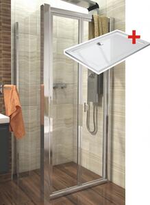 WellMall DELTA ROCKY 110x90 Clear Sprchový kout se zalamovacími dveřmi a mramorovou vaničkou 8595703803413