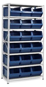 AJ Produkty Regál s plastovými boxy 9000 + POWER, 1970x1000x500 mm, 18 modrých boxů