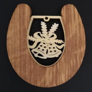 AMADEA Dřevěná ozdoba z masivu s vkladem - podkova se zvonky 8 cm