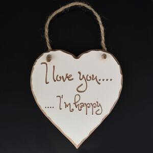 AMADEA Dřevěné srdce s rytým textem - I love you..I´m happy, masivní dřevo, 16x15x1 cm