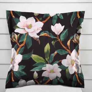 Biante Bavlněný povlak na polštář s lemem Sandra SA-300 Květy magnolie na černém 30 x 50 cm