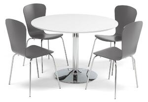 AJ Produkty Jídelní set LILY + MILLA, stůl Ø 1100 mm, bílá/chrom + 4 židle, antracitové