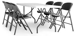 AJ Produkty Sestava KLARA + PAISLEY, 1 skládací stůl 1530x760 mm + 6 černých skládacích židlí