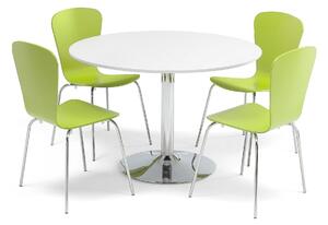 AJ Produkty Jídelní set LILY + MILLA, stůl Ø 1100 mm, bílá/chrom + 4 židle, zelené