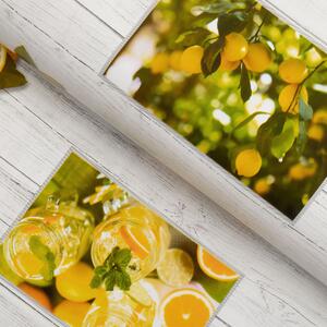 PVC ubrus Citrony na bílém dřevodekoru PV-132 - metráž š. 140 cm