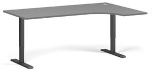Rohový výškově nastavitelný stůl, 180x120 cm, 1 motor, L/P, černá podnož, grafit