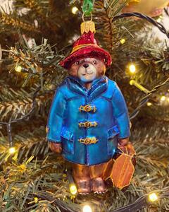 Dům Vánoc Sběratelská skleněná ozdoba na stromeček Medvídek s kufrem