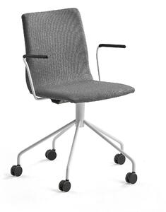 AJ Produkty Konferenční židle OTTAWA, s kolečky a područkami, šedá, bílý rám