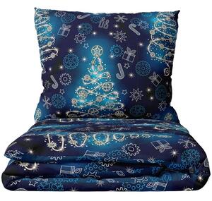 Vánoční ložní povlečení - modré - 100% bavlna Renforcé - 70 x 90 cm + 140 x 200 cm
