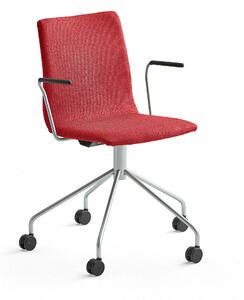 AJ Produkty Konferenční židle OTTAWA, s kolečky a područkami, červená, šedý rám
