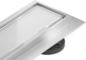 Mexen Flat nerezový sprchový žlab 90 cm vzor bílé sklo, 1027090-15