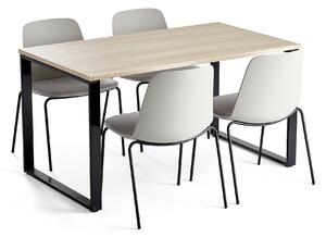 AJ Produkty Jídelní set QBUS + LANGFORD, 1 stůl a 4 šedé židle