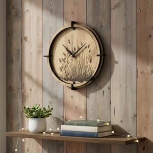 Dřevěné nástěnné hodiny s přírodním motivem Designová dekorace | SENTOP HDF0587-GOLD-OAK