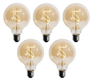 Sada 5 ks Stmívatelná LED žárovka E27 se spirálovým vláknem G95 4W 270lm 2700K
