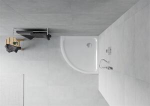 Mexen SLIM - Čtvrtkruhová sprchová vanička 90x90x5cm + chromový sifon, bílá, 41109090