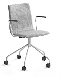 AJ Produkty Konferenční židle OTTAWA, s kolečky a područkami, stříbrně šedý potah, bílá