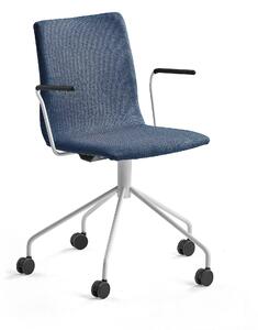 AJ Produkty Konferenční židle OTTAWA, s kolečky a područkami, modrý potah, bílá